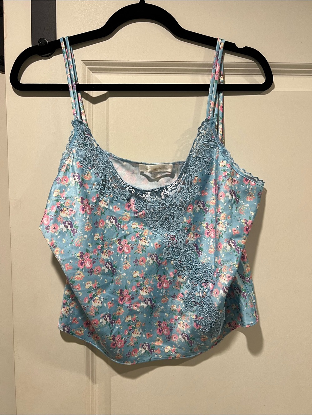 LoveShackFancy Blue Floral Lace-Trim Satin Cami